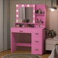thumbnail image 2 of Furmax Vanity Desk with Lights and Mirror Makeup Vanity Table Set with Drawer and Power Outlet, Light Pink, 2 of 7
