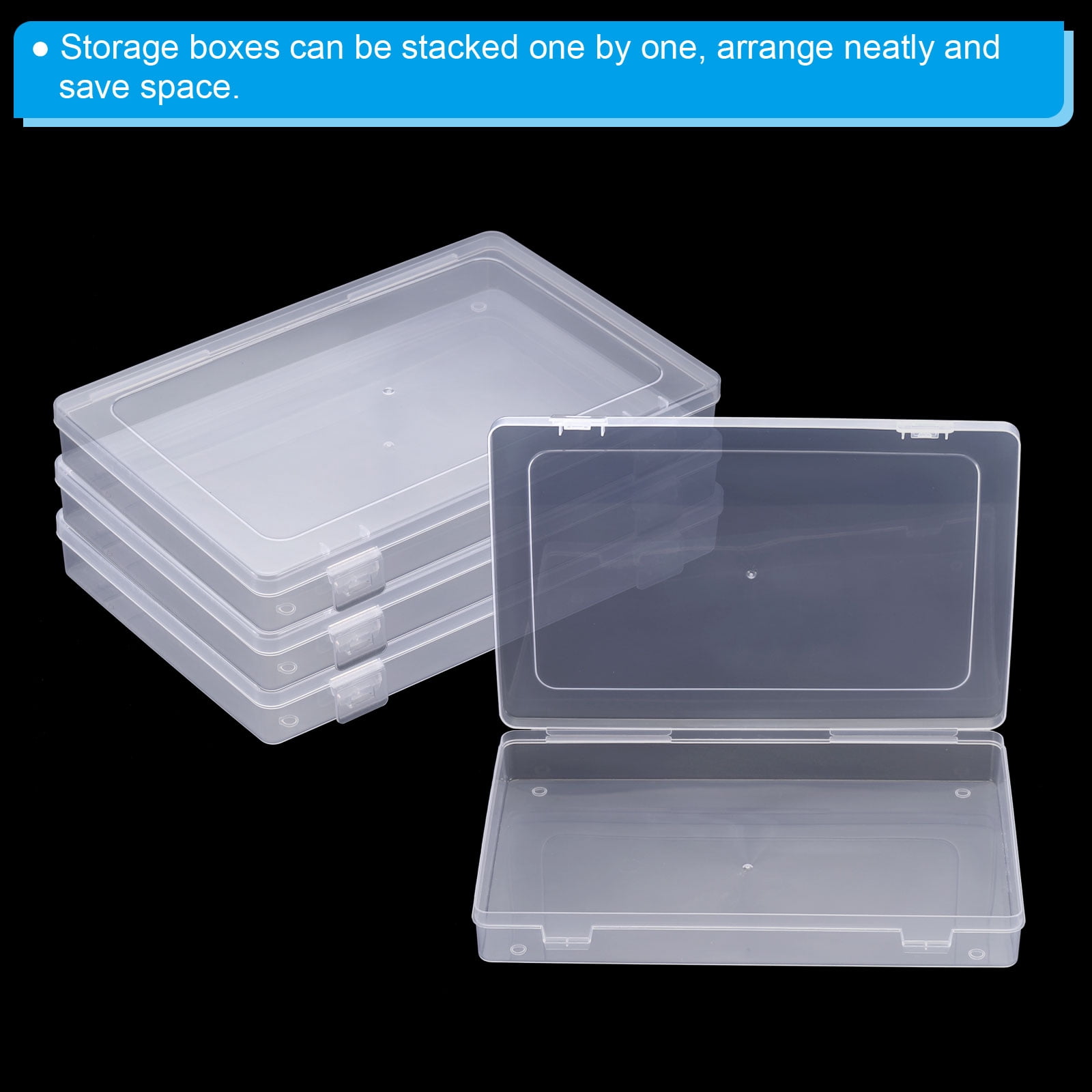 Unique Bargains Plastic Stackable Clear Storage Box with Hinged Lid 6 Pack
