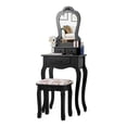 thumbnail image 1 of Pemberly Row Pine Wood Vanity Table Set with 3 Storage Drawers in Black, 1 of 12