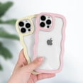 thumbnail image 4 of IPhone 15 Case Wavy Edge Clear Back Design, Anti-Slip Grip Cute Wave Curly Frame Shape Shockproof Soft TPU & Hard Bumper Protective Phone Case Cover for Women Girls, Pink, 4 of 6