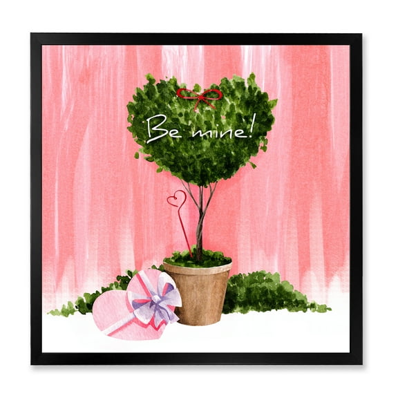 Designart 'Be Mine Heart Shaped Valentine House Plant' Farmhouse Framed Art Print