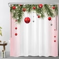 thumbnail image 2 of HVEST Merry Christmas Shower Curtain for Bathroom, Silver and Red Xmas Ball with Green Pine Branches Snowflake Shower Curtain with Hooks, New Year Holiday Bathroom Curtain Shower Set, 72x72 inch, 2 of 6