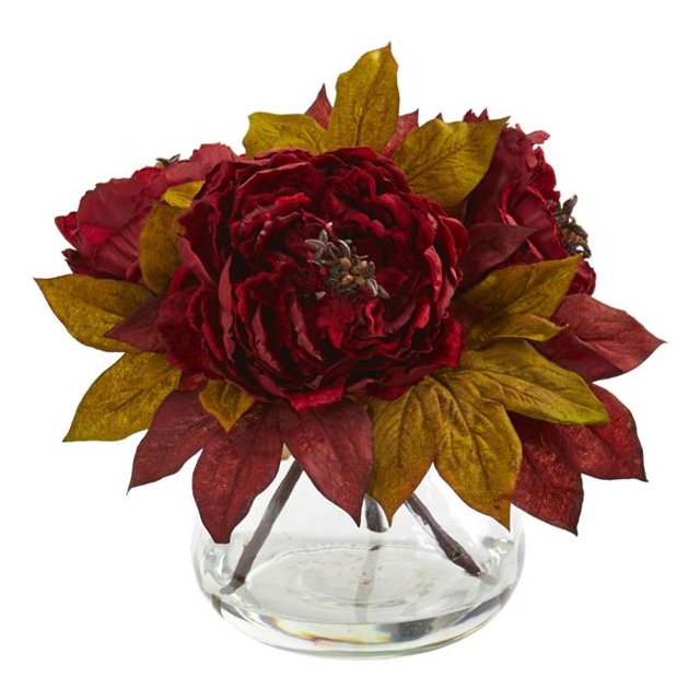 Nearly Natural 1580-RD Peony Artificial Arrangement - Red