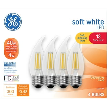 GE LED Light Bulbs, 40 Watts, Soft White, CA11 Candle Bulbs, 4pk