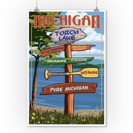 Michigan Wall Decor Torch Lake, Michigan - Pure Michigan - Sign Destinations - Lantern Press Artwork (9x12 Art Print, Wall Decor Travel Poster) ()