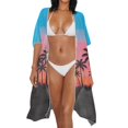 thumbnail image 3 of HELLHERO Tropical Sunset Palm Tree Kimono - Lightweight Breathable Swimsuit Cover Up | Vacation Vibe Beachwear for Women, 3 of 6