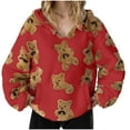 thumbnail image 2 of qolati Fuzzy Fleece Oversized Sweatshirts Women 2024 Fall Long Sleeve Cute Teddy Bear Hoodies Sweatshirt Winter Warm Lightweight Sherpa Sweaters Hooded Top Red XL, 2 of 6