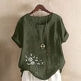 thumbnail image 2 of Cmfcve Women's Plus Size Tee Shirt Short Sleeve Round Neck Cotton Linen Tops Printed Button Henley Blouse, 2 of 5