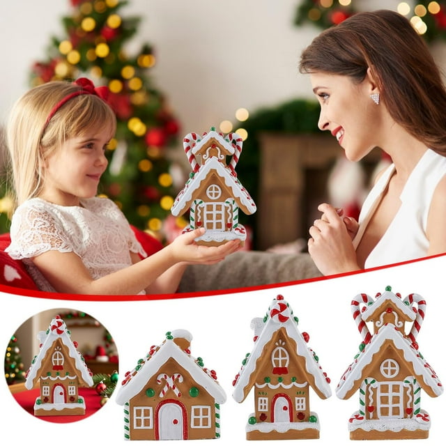 Candy Cookies Snow House Figurine Festive Decor, Snowman House Decor, Christmas Kitchen Table Centerpiece, Holiday Home Decor, Unique Gift for Home, Foldable Snow House, Wooden Base, for Living Room
