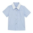 thumbnail image 2 of CHEEREAM Boys Button Down Short Sleeve Shirt Collared Round Bottom Back Pleat Dress Shirt Casual Summer Turndown Striped T-Shirt 3-11 Years, 2 of 4