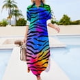 thumbnail image 3 of 2024 Tiger Stripes Chiffon Dress Abstract Line Print Retro Dresses Female Long Sleeve Street Fashion V Neck Oversized Casual Dress, 3 of 7