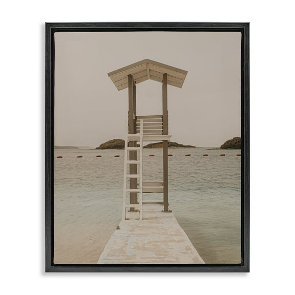 Stupell Industries Beach Lifeguard Lookout Nautical & Beach Photography Black Floater Framed Canvas Art Print Wall Art, 17 x 21