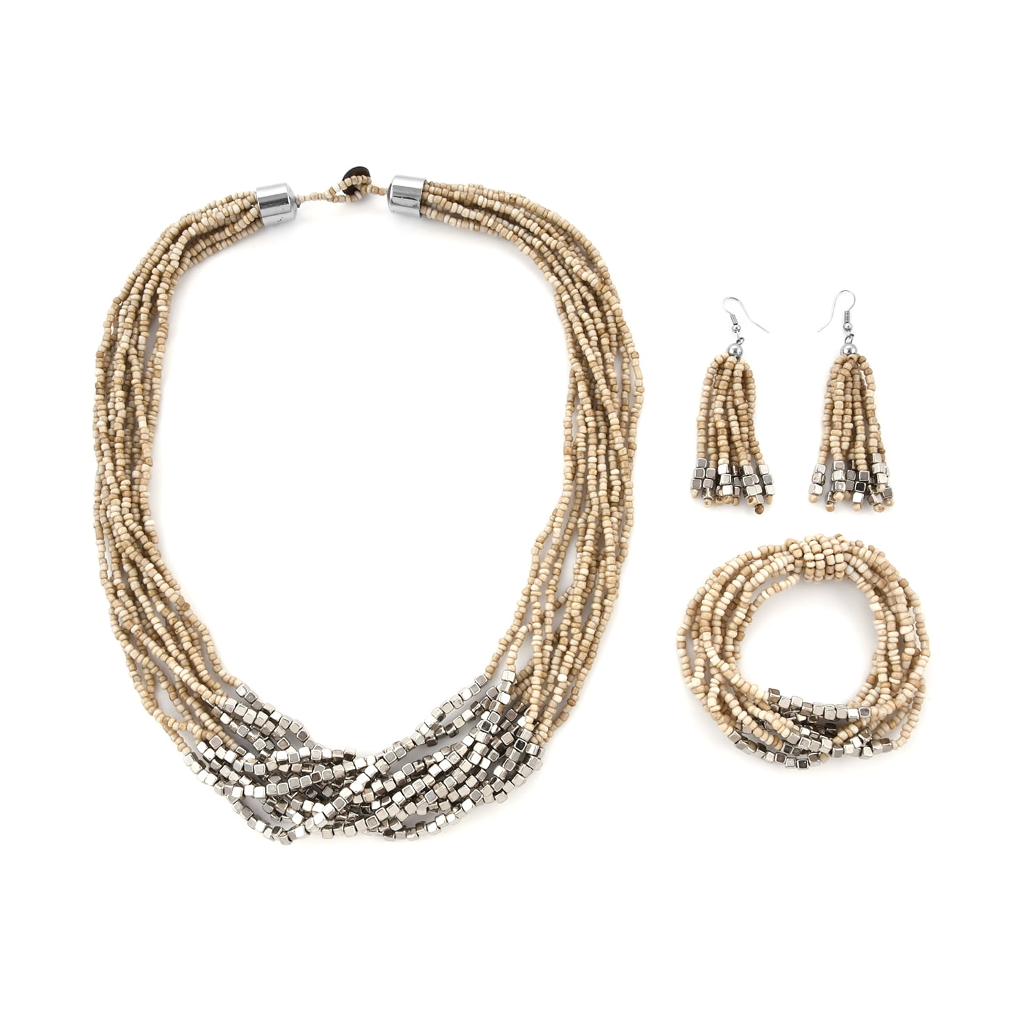 Shop LC Women Earrings Necklaces Bracelet Bead Multi Strand 22' Jewelry Set'