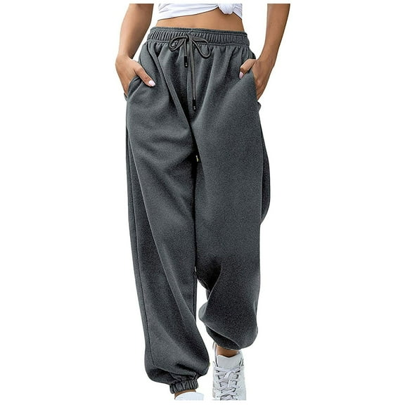 Aofany Sweatpants For Women With Pockets Sweatpants Baggy Solid Elastic Waist Trousers Long Straight Pants