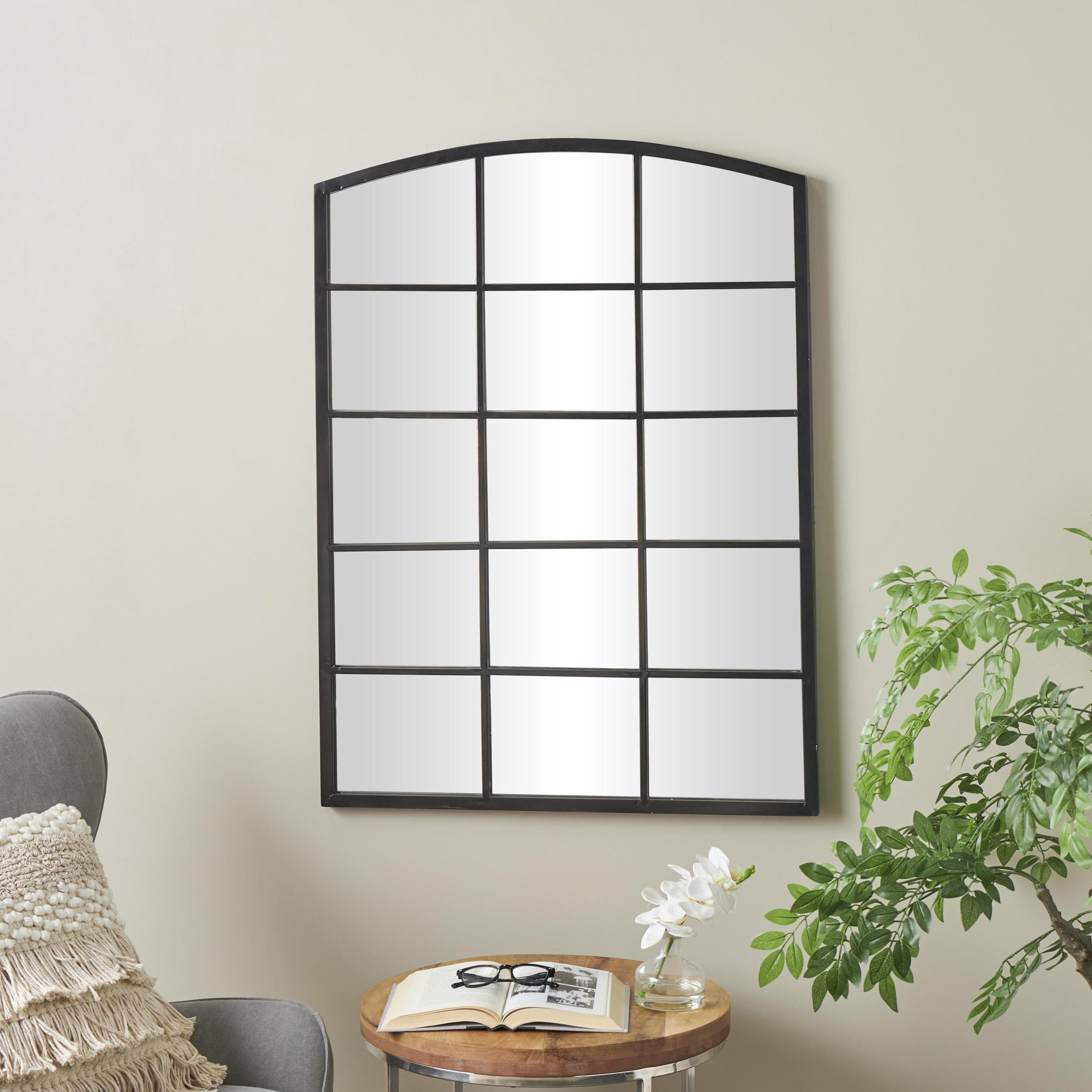 DecMode 30" x 40" Black Arched Window Pane Inspired Wall Mirror with Black Frame