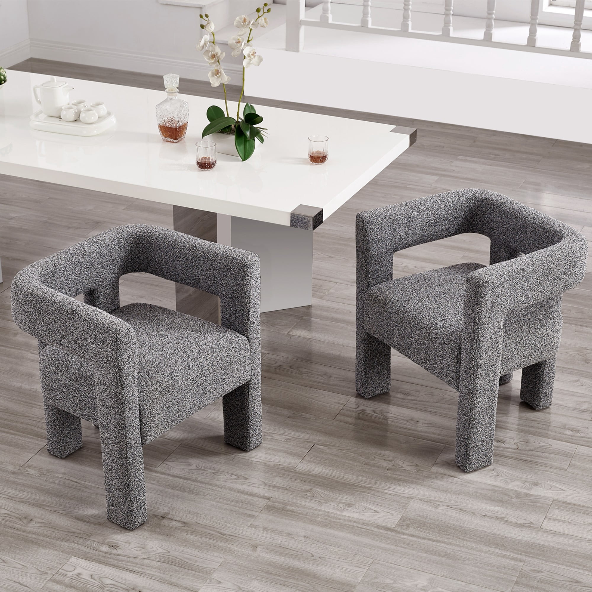 Mid Century Modern Dining Chairs with Arms, Upholstered Accent Chair for Living Room, Gray Dining Chair