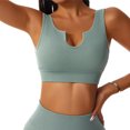 thumbnail image 1 of Sujetador de yoga sin costuras con tiras elástico en forma de U acanalado con copas extraíbles para correr azul gris M, 1 of 5