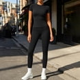 thumbnail image 5 of Womens 2 Piece Workout Set Athletic T-Shirt High Waist Leggings Activewear for Gym, Running Yoga Black XL(XL), 5 of 7