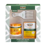($20 Value) Cantu Winter Clarify and Curl Gift Set, Coconut Curl Cream 16 oz, Bentonite Clay Hair Masque 1.5 oz, Double Lift Pick