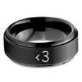 thumbnail image 2 of Tungsten Heart Text Symbol Love Band Ring 8mm Men Women Comfort Fit Black Step Bevel Edge Brushed Polished, 2 of 4
