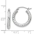 thumbnail image 3 of 925 Sterling Silver Rhodium-plated Diamond Cut 3x20mm Hoop Earrings; for Adults and Teens; for Women and Men, 3 of 3