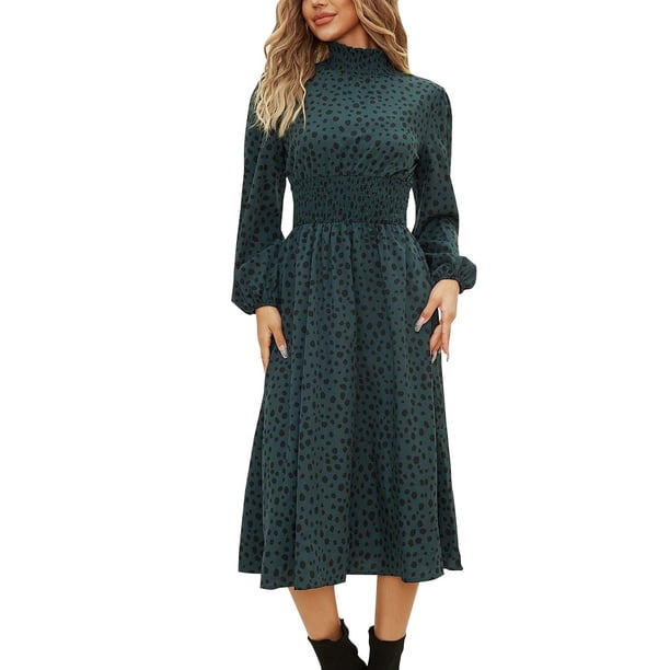 Gibobby Vestidos de suéter anchos Vestido con cintura elástica y estampado integral con cuello simulado y manga larga para mujer(A,G)