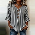 thumbnail image 2 of Ashirexll Womens Casual Tops Fashion Summer Short Sleeve Imitation Linen Stripe V-Neck Blouse Shirt for Spring, 2 of 6