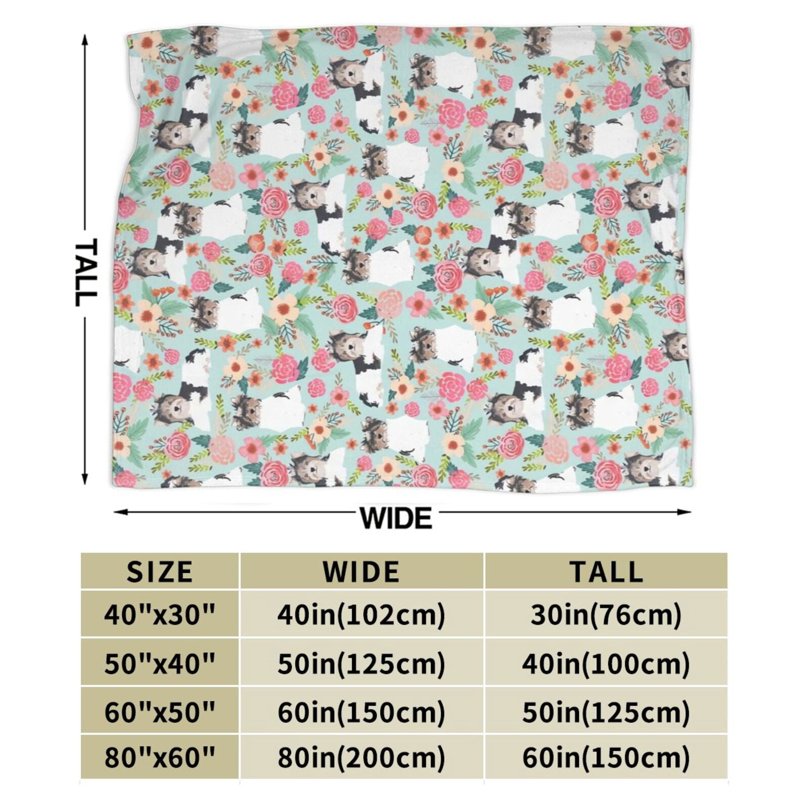 Wijzvio Biewer Terrier Dogs Flower Floral Throw Blanket Soft Fuzzy Fleece Blanket For Couch Bed Living Room Decoration 50"X40"