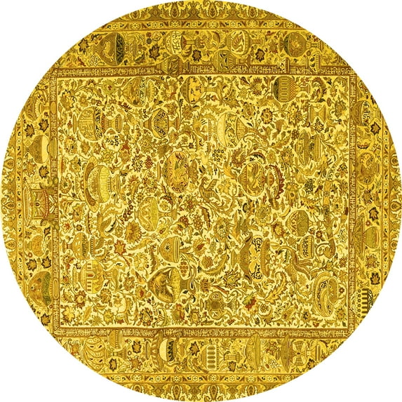 Ahgly Company Indoor Round Persian Yellow Traditional Area Rugs, 7' Round