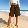 thumbnail image 7 of Endives Womens Linen Short Elastic Waist Solid Color Knee Length Casual Loose Rolled Up Shorts Beach Shorts, 7 of 7