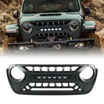 Front Armor Style Grille Bumper Grill w/ Off-Road Light for 2018-2024 Jeep Wrangler JL JLU JT Matte Black