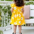 thumbnail image 4 of LNWUY Spring and Summer Girls Toddler Daisy Print Fly Fly Sleeve Short Sleeve Round Neck Dress Waisted Dance Dress Children's Dress Yellow 6 Years, 4 of 5