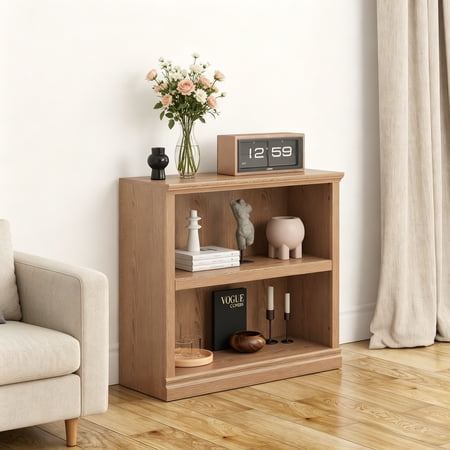 Bookcase 2 Tiers S Bookshelf Open Storage Organization Floor Standing Indoor Furniture Book Case for Library Office Living Room Bedroom Salt Oak - 2 Tier