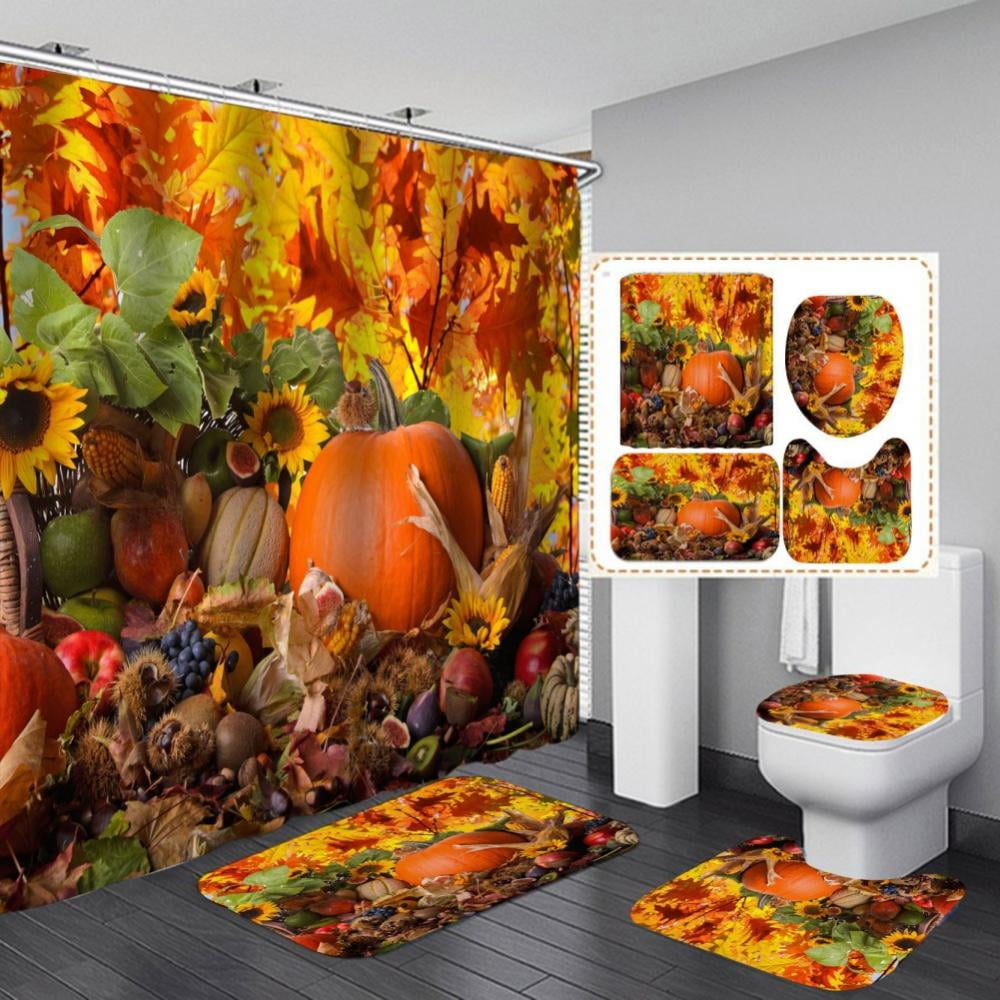 Halloween Pumpkins Witch Abstract Painting Waterproof Fabric Shower Curtain Set 