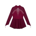 thumbnail image 5 of inhzoy Kids Girls Figure Skating Dress Mesh Long Sleeve Lyrical Ballet Dance Leotard Dress Burgundy 6, 5 of 9