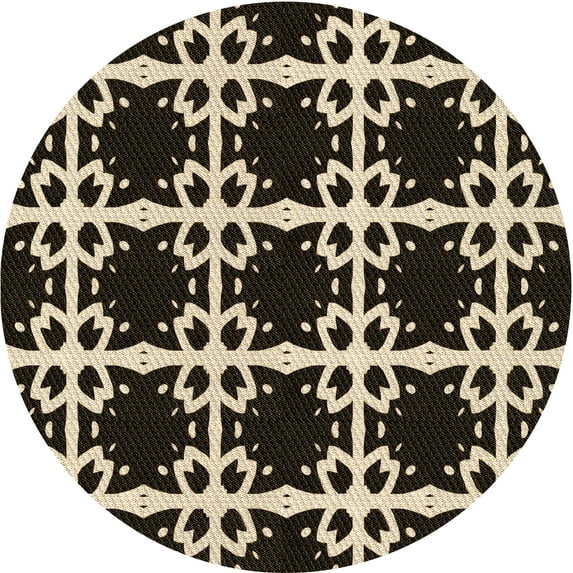Ahgly Company Indoor Round Patterned Light French Beige Brown Area Rugs, 5' Round