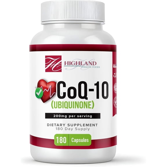 CoQ10 200mg 180 Vegetarian Capsules for Heart Health, Non-GMO, Easy to Swallow, Supports Cellular Energy Production and Cardiovascular Health
