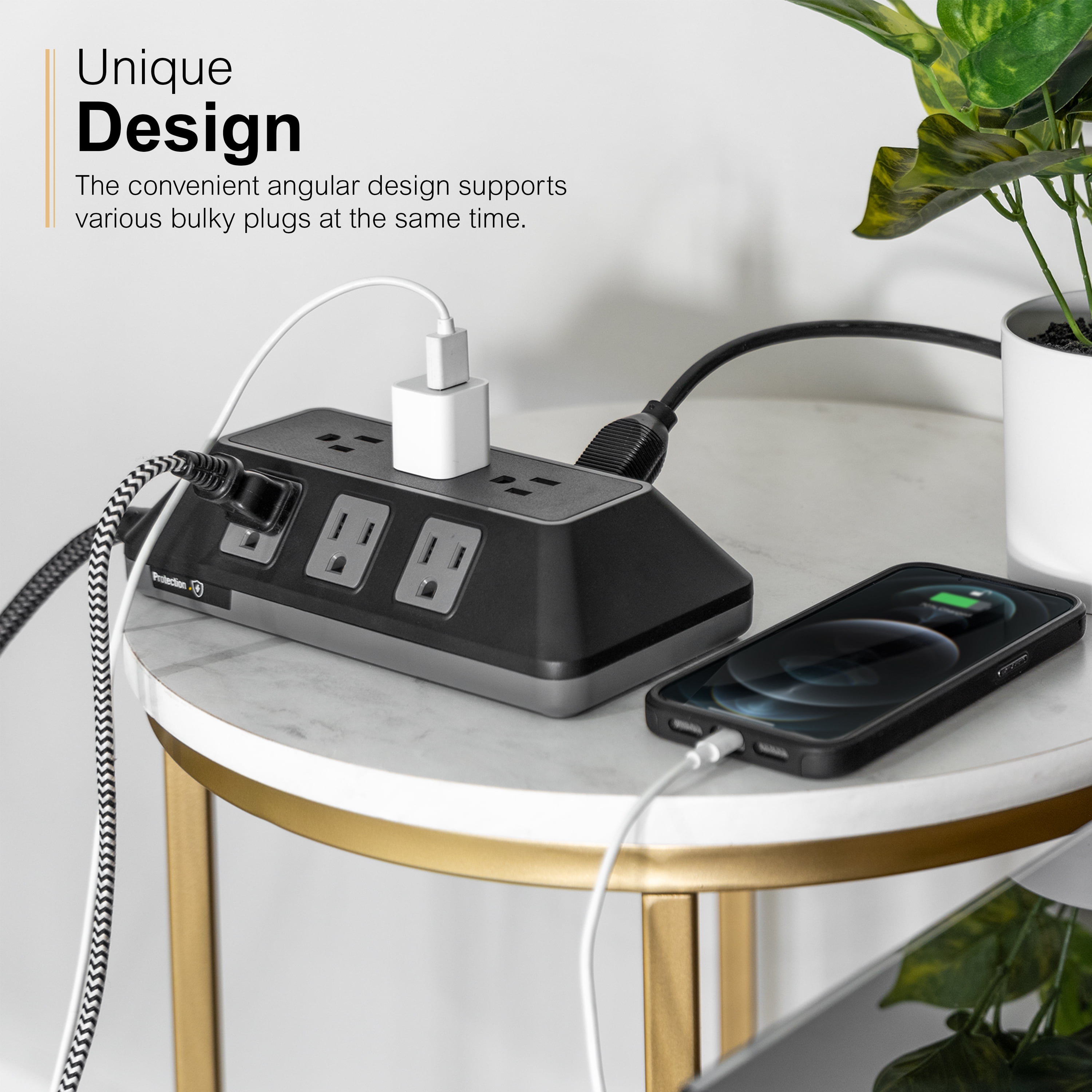 GE Adapt 9-Outlet Surge Protector Power Strip, 8ft Braided Cord, Black
