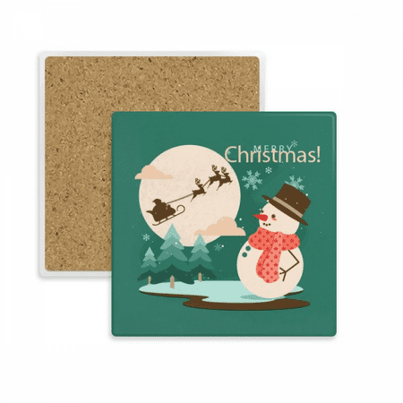 

Merry mas Snowman Tree Pattern Square Coaster Cup Mat Mug Subplate Holder Insulation Stone