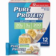 Pure Protein Bars, High Protein, Nutritious Snacks to Support Energy, Low Sugar, Gluten Free, Birthday Cake, 1.76 oz, Pack of 12