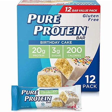 Pure Protein Bars, High Protein, Nutritious Snacks to Support Energy, Low Sugar, Gluten Free, Birthday Cake, 1.76 oz, Pack of 12