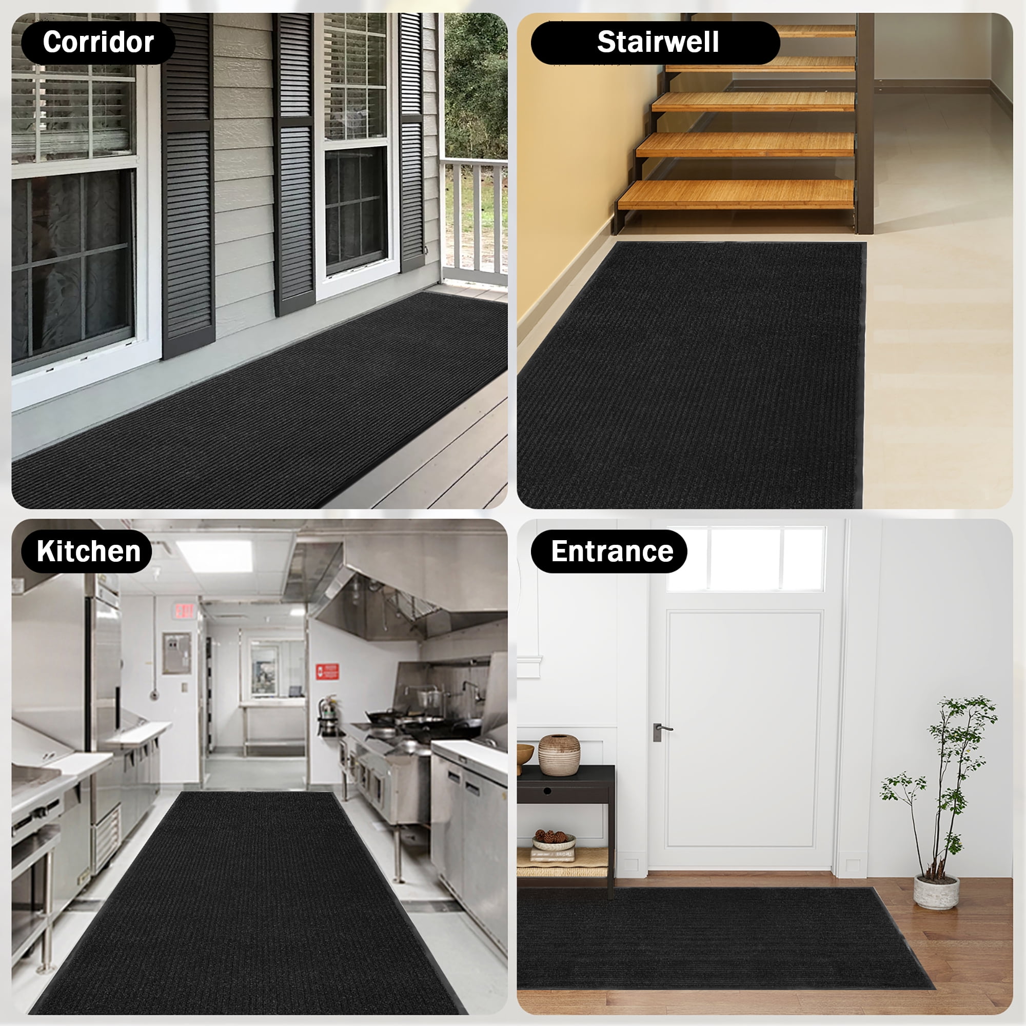 WANLISELL 3ft x 10ft Commercial Carpet Entrance Mat, Indoor Outdoor Non Slip Hallway Runner Rug for Heavy Traffic, Black with Rubber Backing