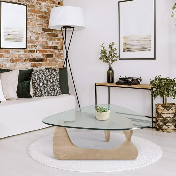 FORU Modern Glass Coffee Table, 32.68" D x 22.44" W x 15.75" H, Abstract Round Tea Tables for Living Room Home Office Industrial Cocktail Tables (Log-Clear Glass, 32.68")