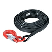 50ft x 1/4" Black Synthetic Winch Rope 7000LBs with Rock Heat Guard and Red Hook for Jeep ATV UTV KFI Ramsey Pickup Truck
