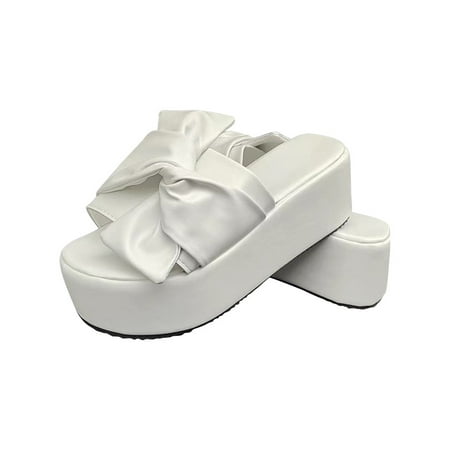 

Zanvin Womens Sandals Clearance Summer Ladies Slippers Thick Soled Sandals Casual Women Bow Shoes Slippers White 37