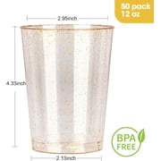 Goodluck 12 oz 50 PCS Gold Glitter Plastic Cups, Disposable Glitter Cups, Elegant Plastic Cocktail Glasses, Fancy Party Cups for Wedding, Birthday, Holiday