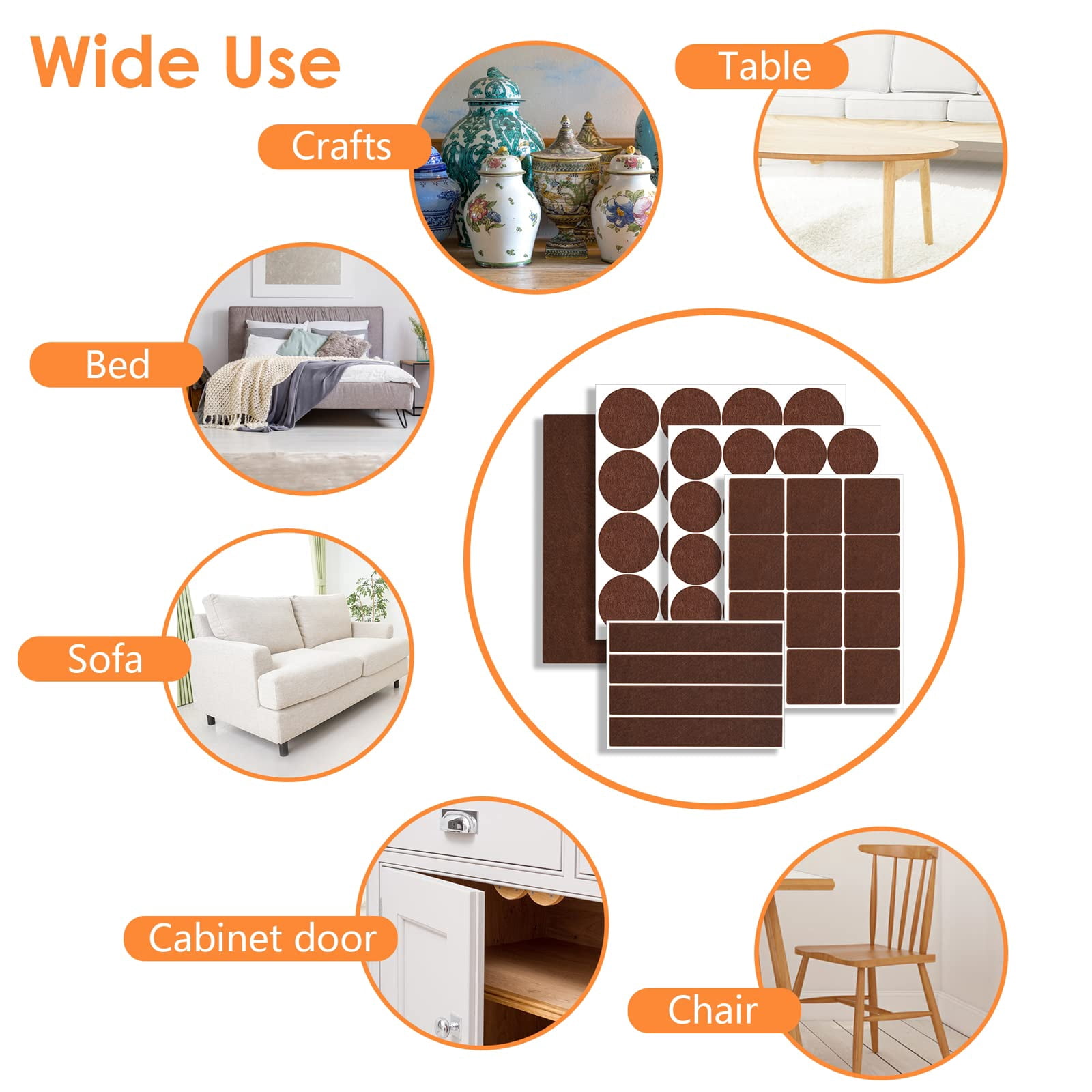 Felt Furniture Pads 300 Pieces  For Hardwood Floors Floor Protectors Brown