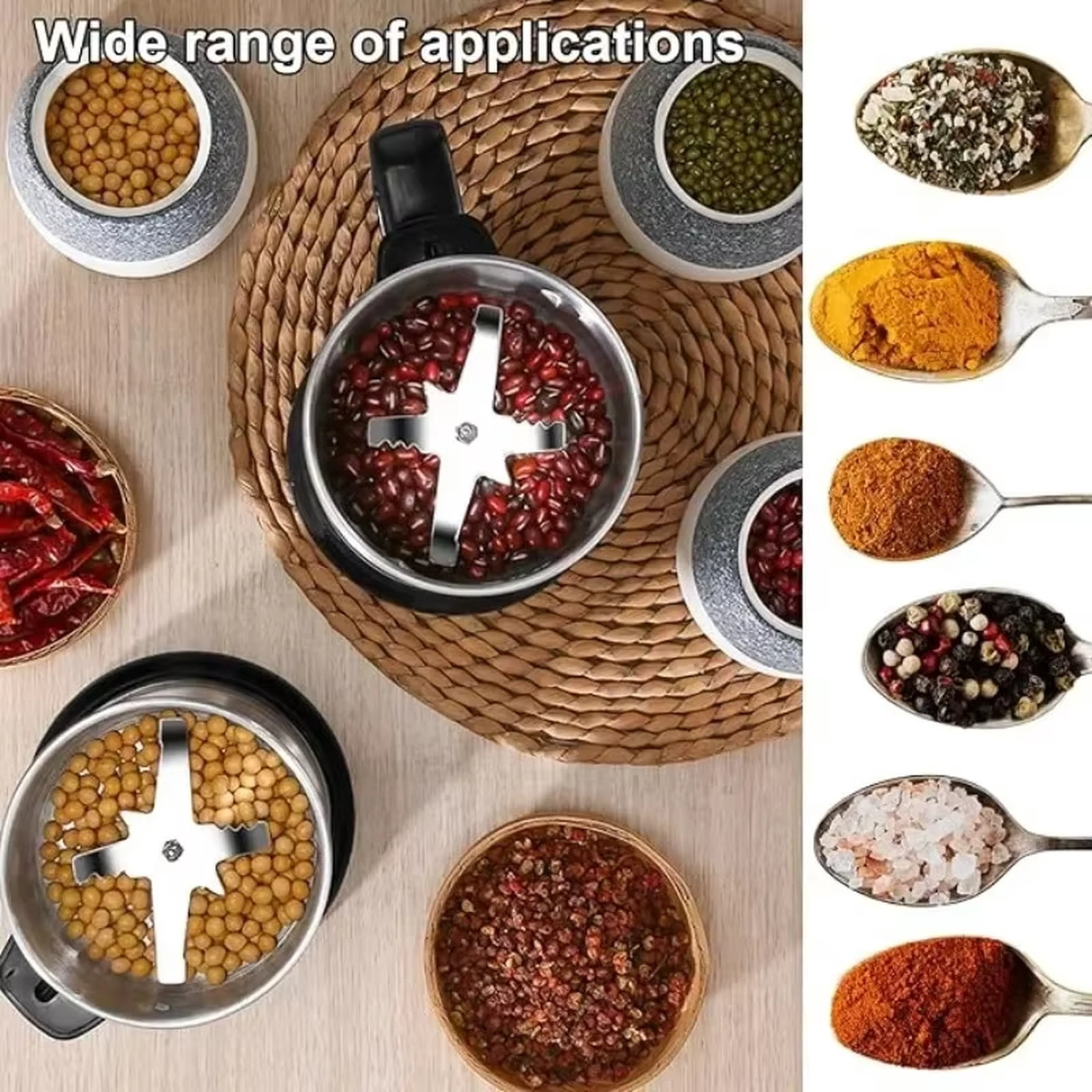 Electric Spice Grinder, High-Speed Coffee Bean Grinder for Spices, Herbs, and Nuts, Stainless Steel Mill Machine for Superfine Powders, Multifunctional Kitchen Grain Grinder White