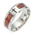 thumbnail image 3 of Huanledash Unisex Wood Inlaid Stainless Steel Tree of Life Cross Finger Ring Jewelry Gift, 3 of 6