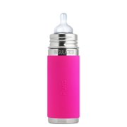 Pura Kiki 9 oz / 260 ml Stainless Steel Insulated Infant Bottle with Silicone Nipple & Sleeve, Pink (Plastic Free, NonToxic Certified, BPA Free)